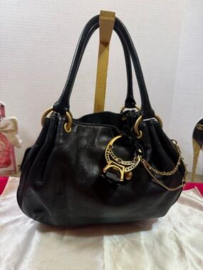 Vintage Juicy Couture Black Shoulder Bag with Gold Hardware Charm